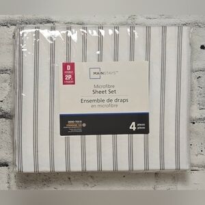 Mainstays Microfiber Grey & White Striped Full/Double Sheet Set NWT Bedding